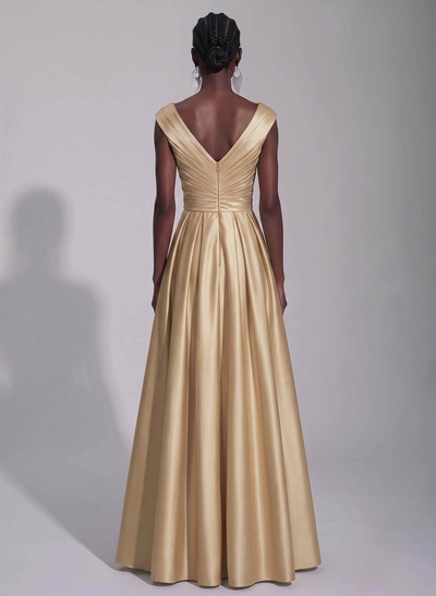 A-Line Satin Pockets Evening Dresses With Cap Shoulder