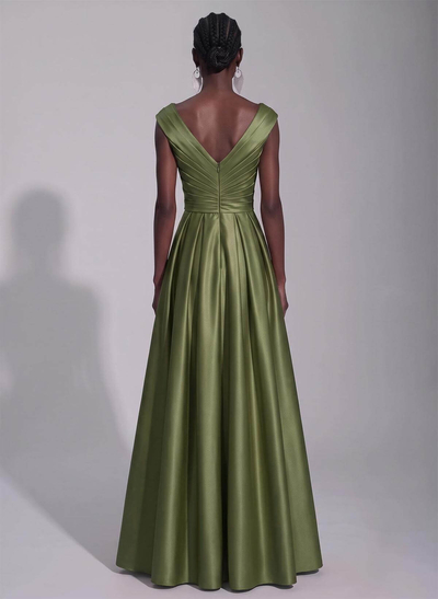 A-Line Satin Pockets Evening Dresses With Cap Shoulder