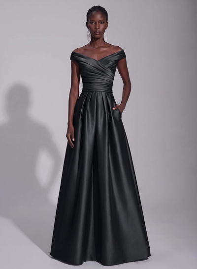 A-Line Satin Pockets Evening Dresses With Cap Shoulder