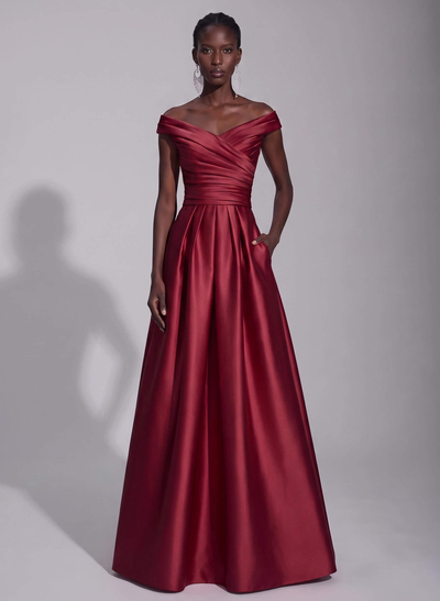 A-Line Satin Pockets Evening Dresses With Cap Shoulder