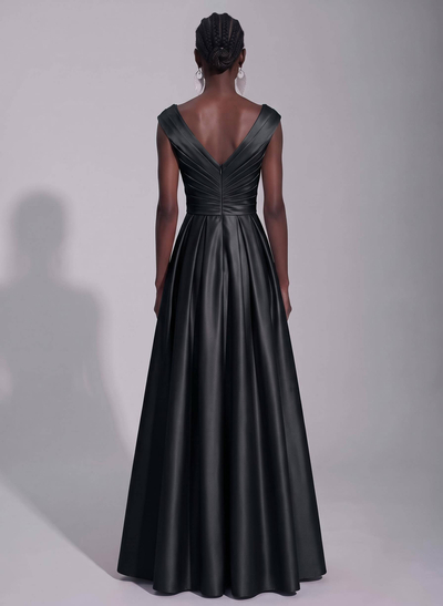 A-Line Satin Pockets Evening Dresses With Cap Shoulder