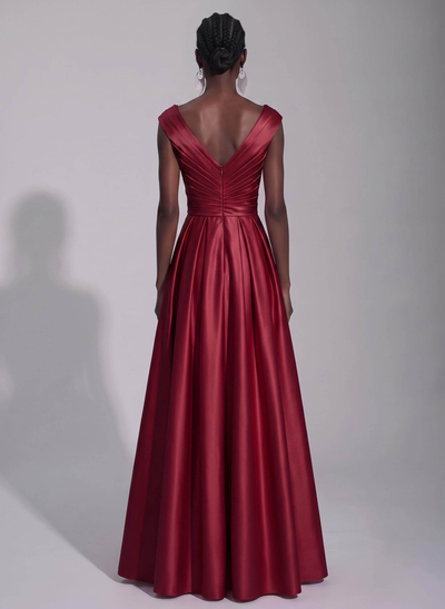 A-Line Satin Pockets Evening Dresses With Cap Shoulder