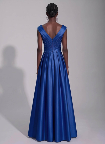 A-Line Satin Pockets Evening Dresses With Cap Shoulder