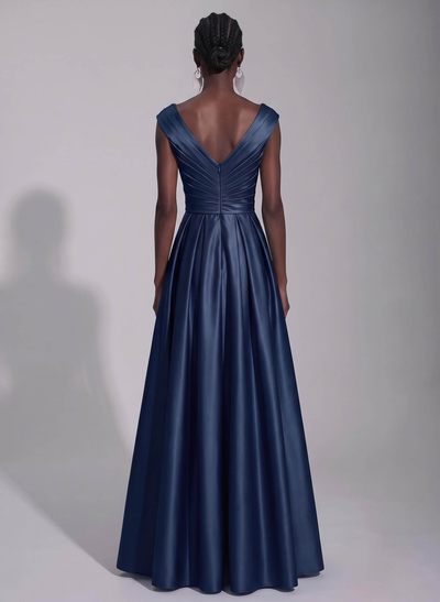 A-Line Satin Pockets Evening Dresses With Cap Shoulder