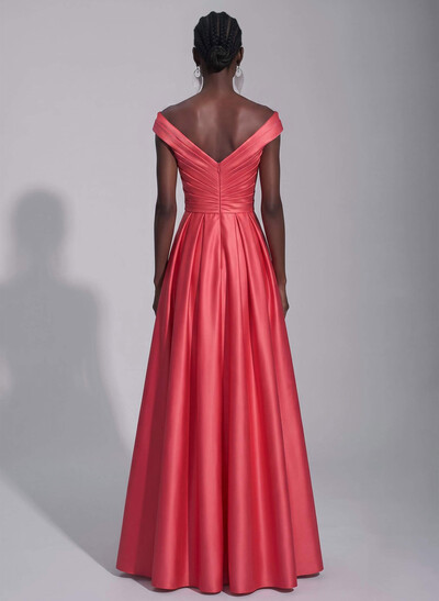 A-Line Satin Pockets Evening Dresses With Cap Shoulder