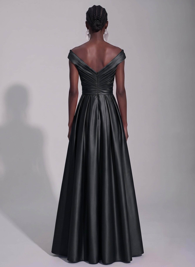 A-Line Satin Pockets Evening Dresses With Cap Shoulder
