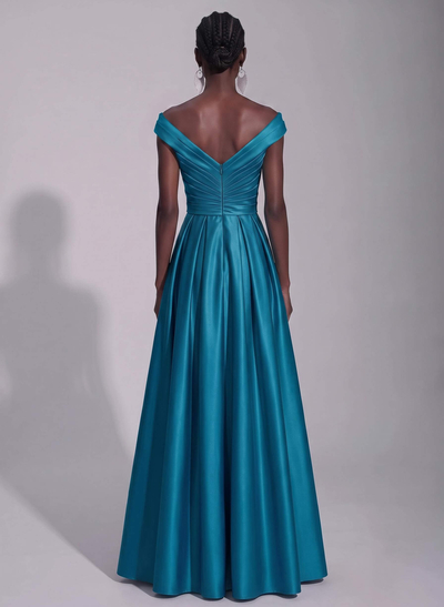 A-Line Satin Pockets Evening Dresses With Cap Shoulder