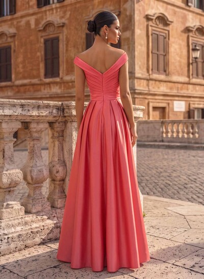 A-Line Satin Pockets Evening Dresses With Cap Shoulder