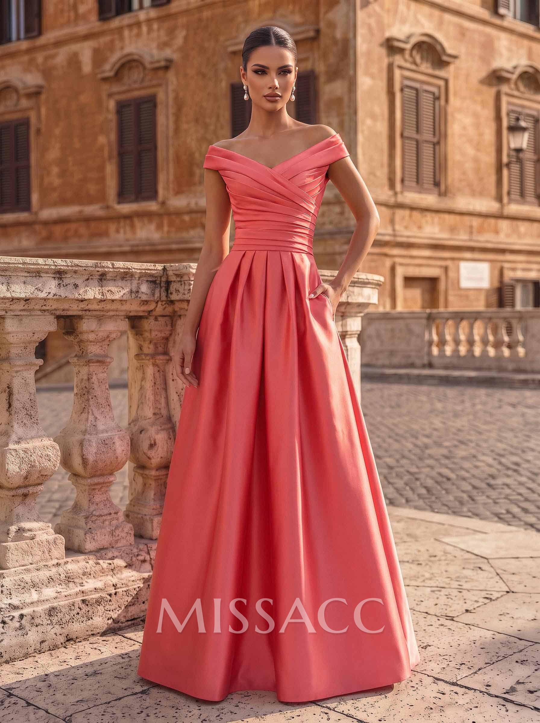 A-Line Satin Pockets Evening Dresses With Cap Shoulder