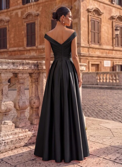 A-Line Satin Pockets Evening Dresses With Cap Shoulder