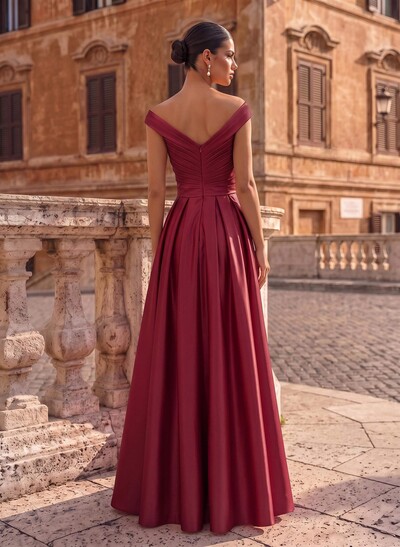 A-Line Satin Pockets Evening Dresses With Cap Shoulder