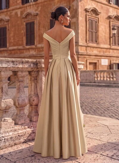 A-Line Satin Pockets Evening Dresses With Cap Shoulder