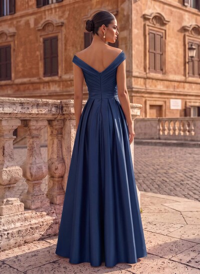 A-Line Satin Pockets Evening Dresses With Cap Shoulder