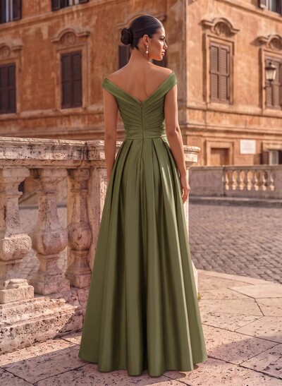 A-Line Satin Pockets Evening Dresses With Cap Shoulder