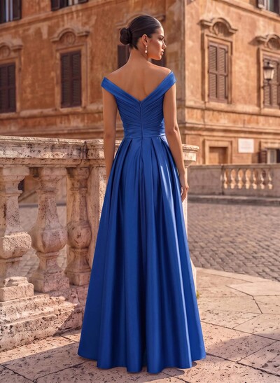 A-Line Satin Pockets Evening Dresses With Cap Shoulder