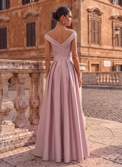 A-Line Satin Pockets Evening Dresses With Cap Shoulder