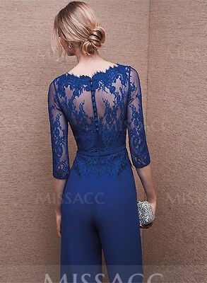Jumpsuit/Pantsuit Lace Elegant Blue Evening Dresses