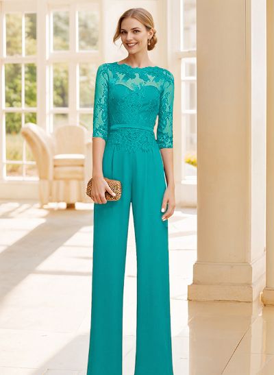 Jumpsuit/Pantsuit Lace Elegant Blue Evening Dresses