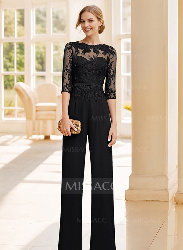 Encaje Palazzo Para Noche Jumpsuit/Pantsuit Lace Elegant Blue