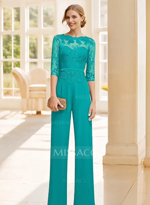 Missacc Teal Evening Dresses Jumpsuit/Pantsuit Lace Elegant Blue Evening Dresses
