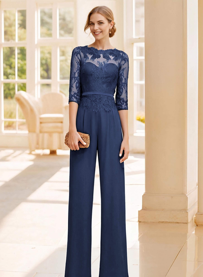 Jumpsuit/Pantsuit Lace Elegant Blue Evening Dresses