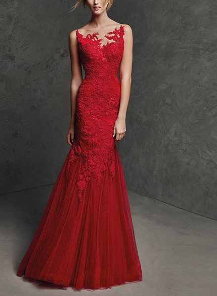 Red Luxury Lace Mermaid Evening Dresses/Mother of the Bride Dresses