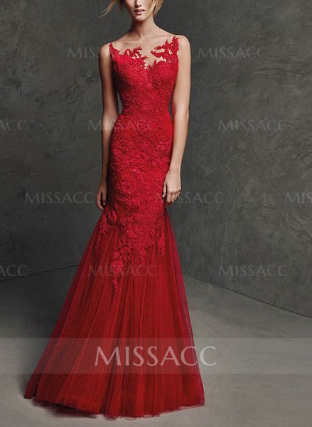 Red Luxury Lace Mermaid Evening Dresses