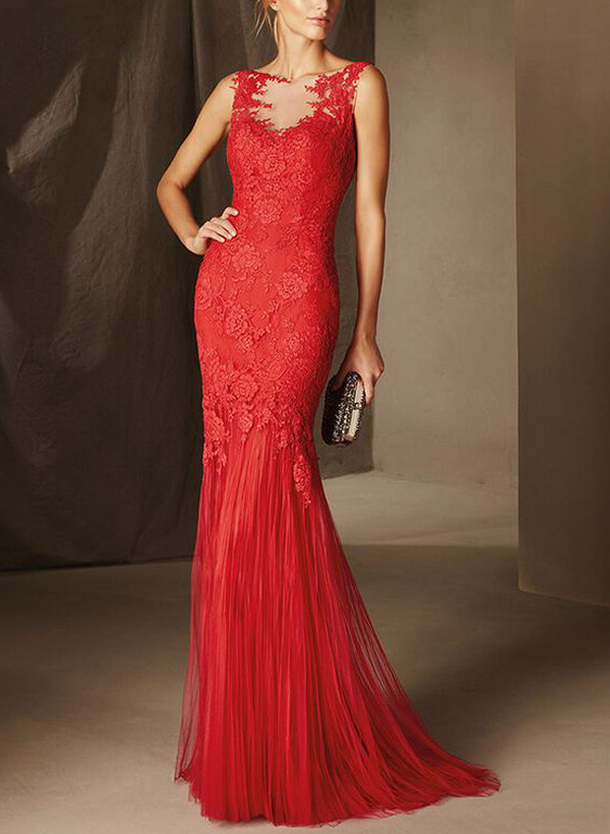 Red Luxury Lace Mermaid Evening Dresses/Mother of the Bride Dresses