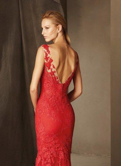 Red Luxury Lace Mermaid Evening Dresses