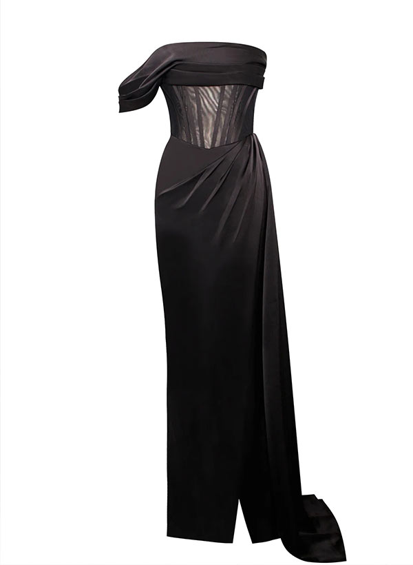 Sheath Cowl Neck Sleeveless Sweep Train Silk Like Satin Evening Dresses Without Gloves