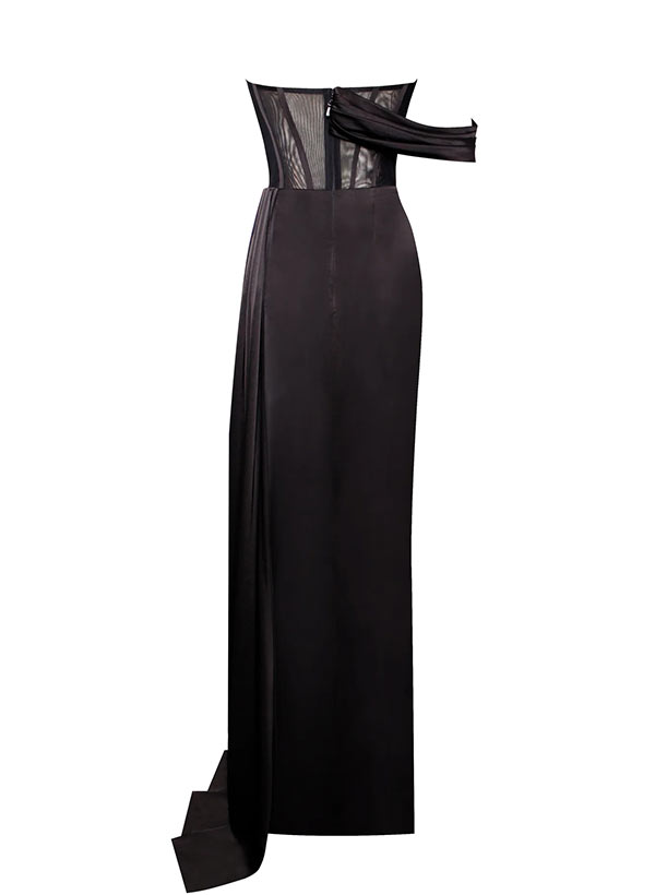 Sheath Cowl Neck Sleeveless Sweep Train Silk Like Satin Evening Dresses Without Gloves