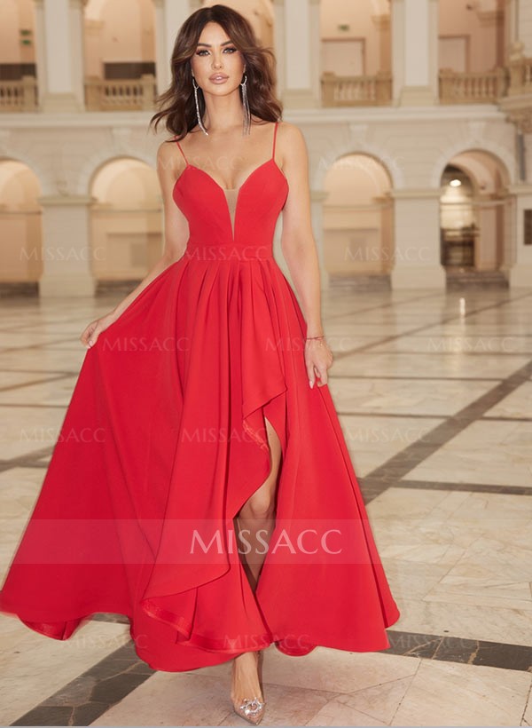 A-Line Sweetheart Sleeveless Floor-Length Evening Dresses With Split Front