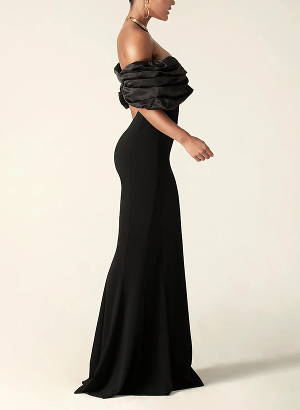 Black Trumpet/Mermaid Off-The-Shoulder Slit Evening Dresses With Elastic Satin