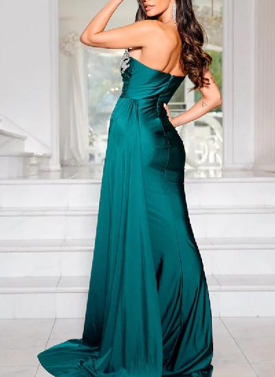 Trumpet/Mermaid One-Shoulder Silk Like Satin Evening Dresses With Rhinestone