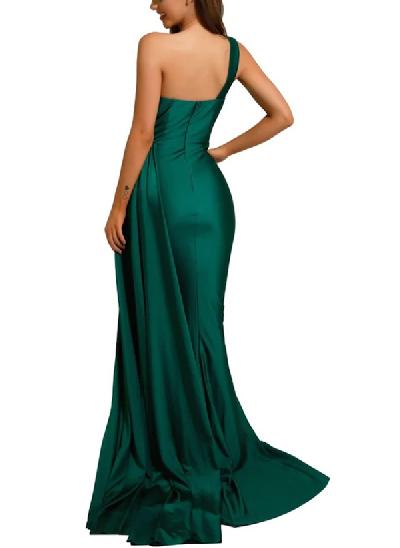 Trumpet/Mermaid One-Shoulder Sweep Train Satin Evening Dresses