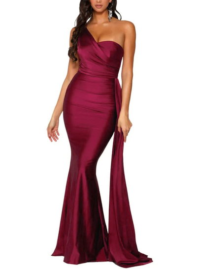 Trumpet/Mermaid One-Shoulder Sweep Train Stretch Satin Evening Dresses