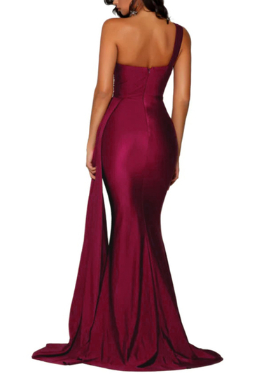 Trumpet/Mermaid One-Shoulder Sweep Train Stretch Satin Evening Dresses