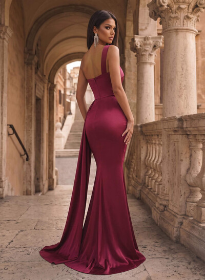 Trumpet/Mermaid One-Shoulder Sweep Train Stretch Satin Evening Dresses