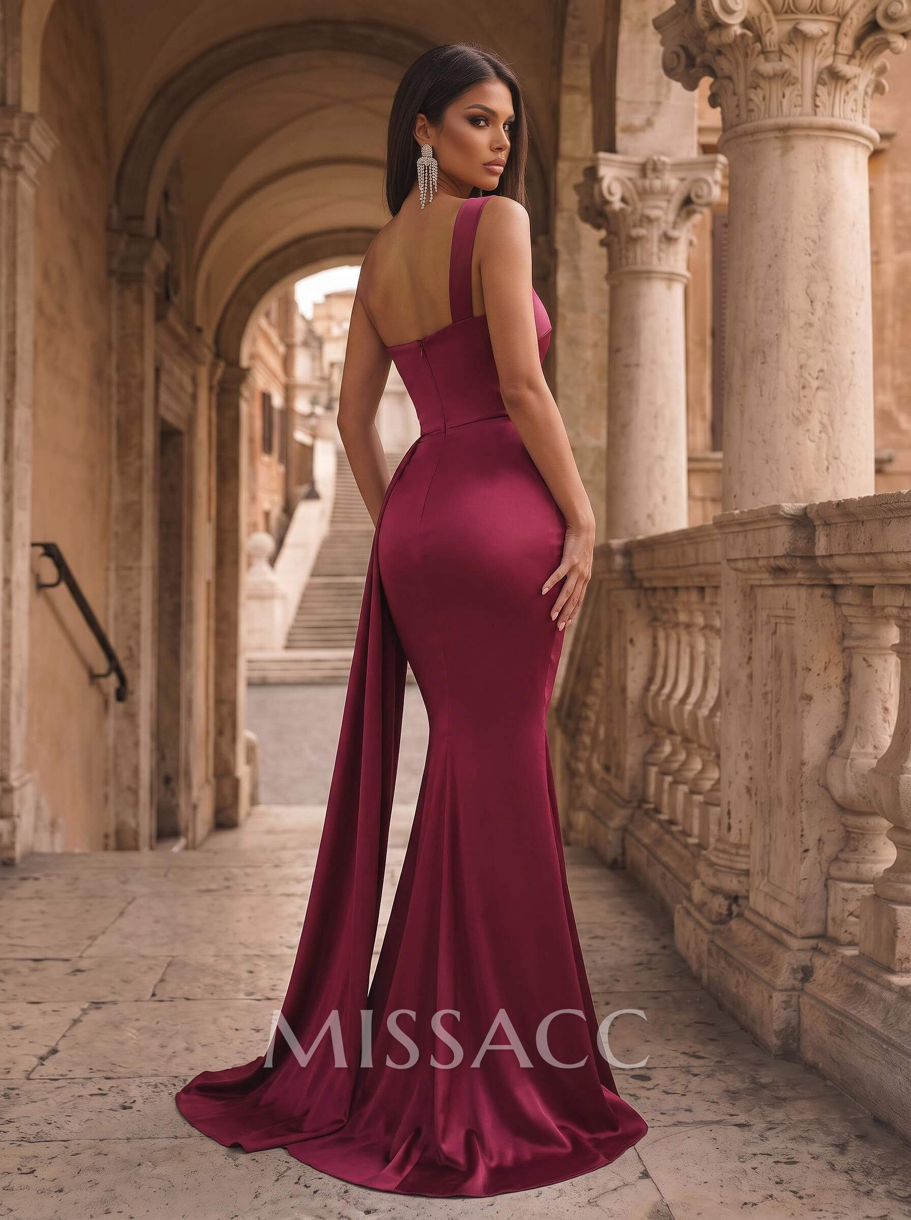Trumpet/Mermaid One-Shoulder Sweep Train Stretch Satin Evening Dresses