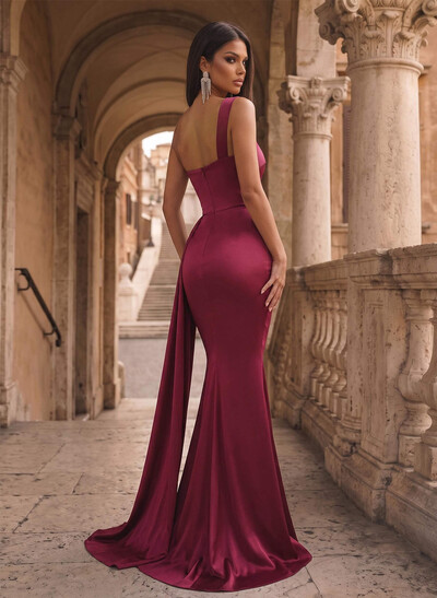 Trumpet/Mermaid One-Shoulder Sweep Train Stretch Satin Evening Dresses