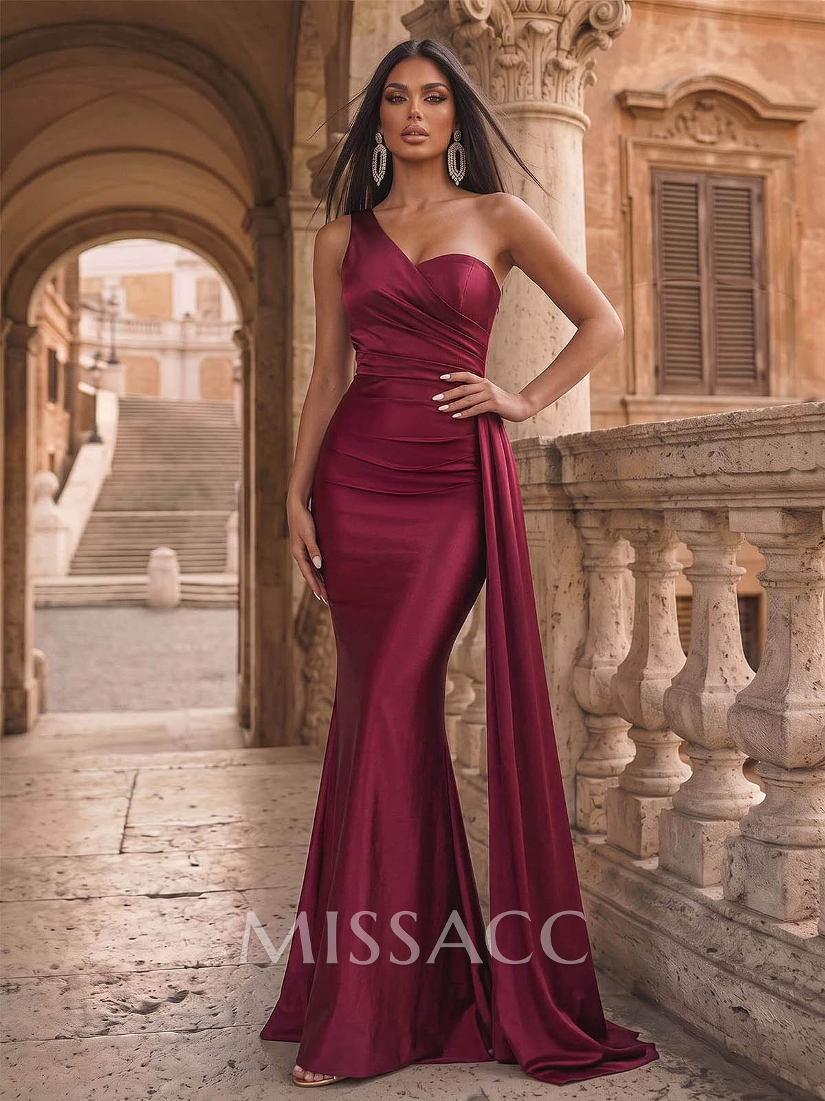 Trumpet/Mermaid One-Shoulder Sweep Train Stretch Satin Evening Dresses Trumpet/Mermaid One-Shoulder Sweep Train Stretch Satin Evening Dresses