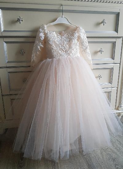 Dreamy Bow Accented Ball Gown Princess Lace Tulle Flower Girl Dresses