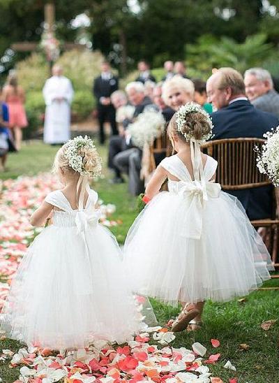 Ball-Gown Sweetheart Satin/Tulle Flower Girl Dresses With Bow(s)