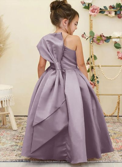 Princess Ball Gown Bow Accented One-Shoulder Satin Flower Girl Dresses Princess Ball Gown Bow Accented One-Shoulder Satin Flower Girl Dresses