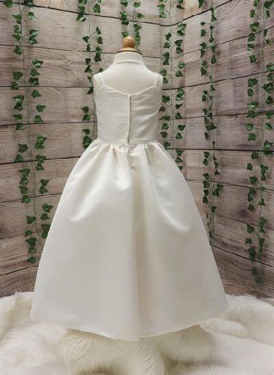 Ball-Gown Square Neckline Sleeveless Floor-Length Satin Flower Girl Dresses