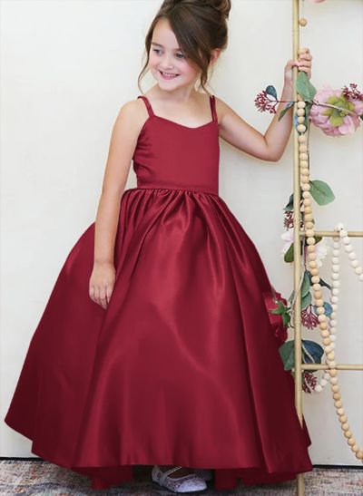 Ball-Gown Square Neckline Sleeveless Floor-Length Satin Flower Girl Dresses