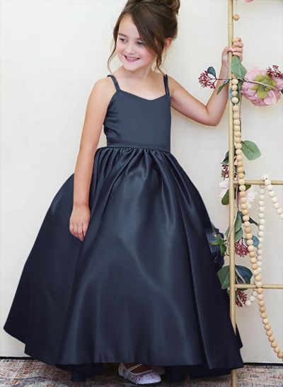 Ball-Gown Square Neckline Sleeveless Floor-Length Satin Flower Girl Dresses