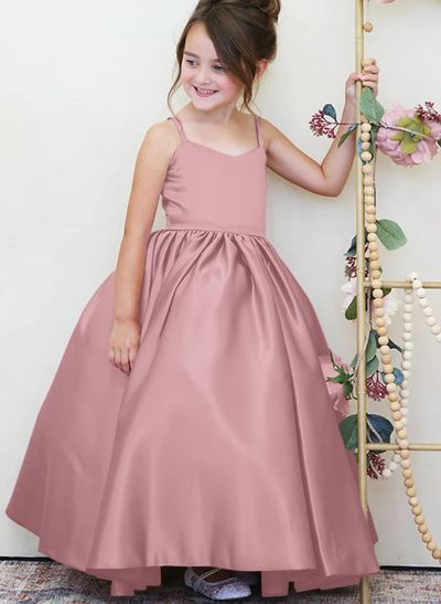 Ball-Gown Square Neckline Sleeveless Floor-Length Satin Flower Girl Dresses