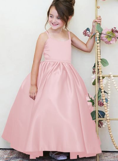 Ball-Gown Square Neckline Sleeveless Floor-Length Satin Flower Girl Dresses