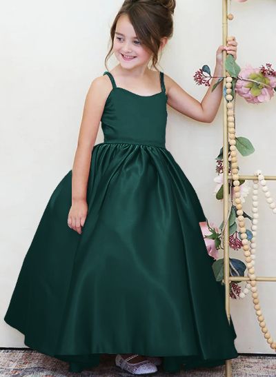 Ball-Gown Square Neckline Sleeveless Floor-Length Satin Flower Girl Dresses